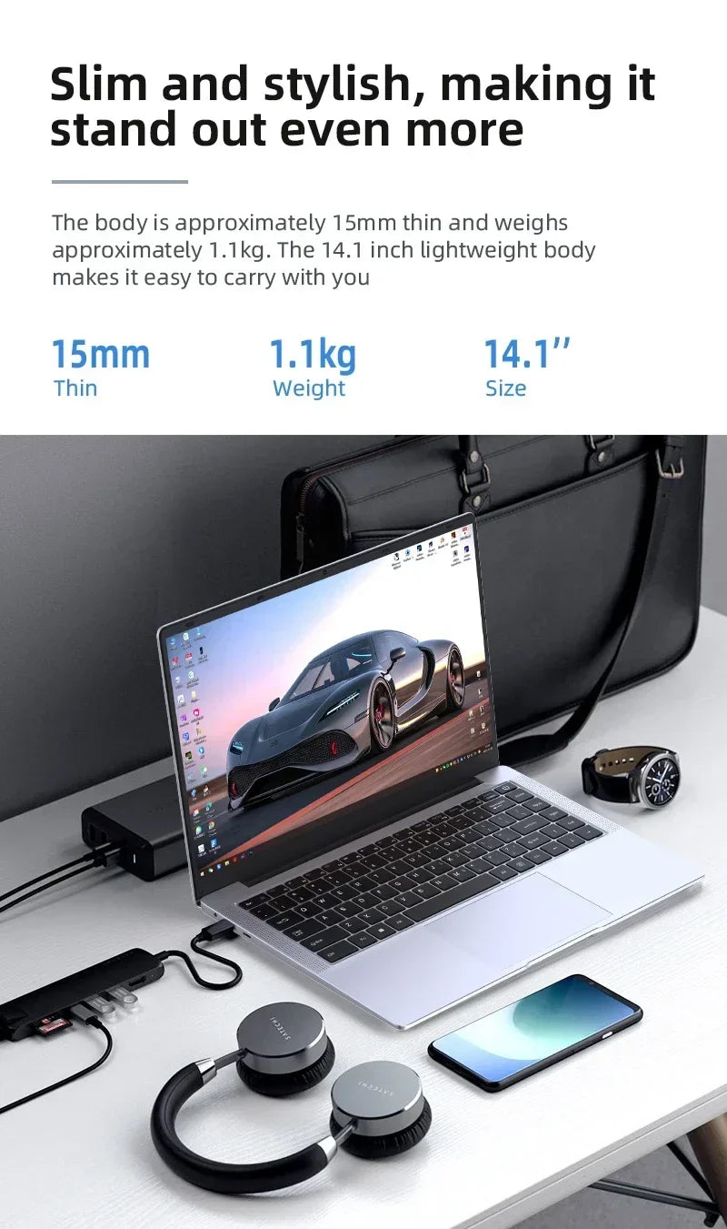 FUCHU Portable Office Laptop 14.1" 12GB RAM Intel ATOM X7 A3950 Windows 11 Notebook Learn Recreation Entertainment Laptops