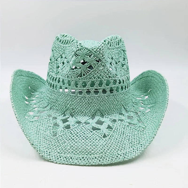 Hand-painted Western Cowboy hat Bronze green hat for men women Large Brim stiff straw hat summer sombrero vaquero hombreковбойс