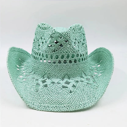 Hand-painted Western Cowboy hat Bronze green hat for men women Large Brim stiff straw hat summer sombrero vaquero hombreковбойс