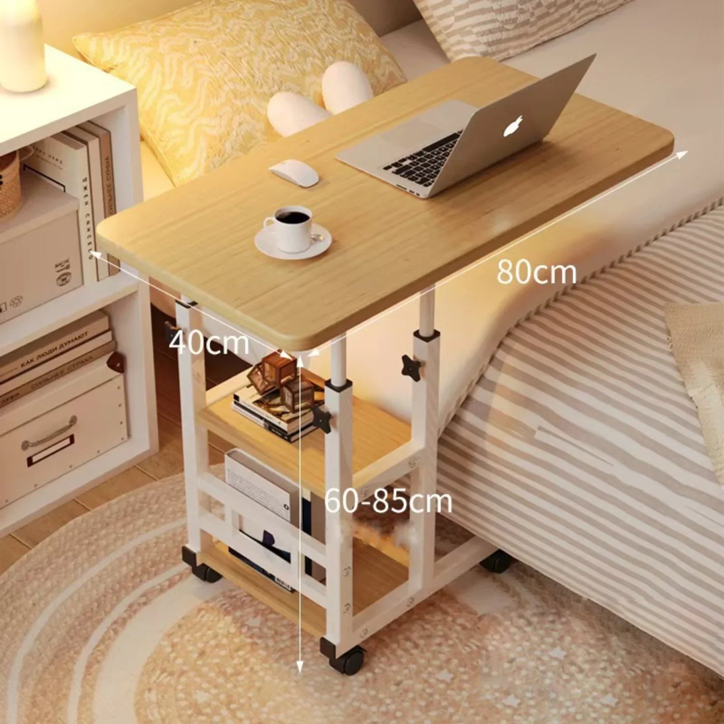Table de chevet mobile à roulettes multifonctionnelle, Table élévatrice mobile pour chambre à coucher, maison, dortoir d'étudiants, Table d'appoint de bureau