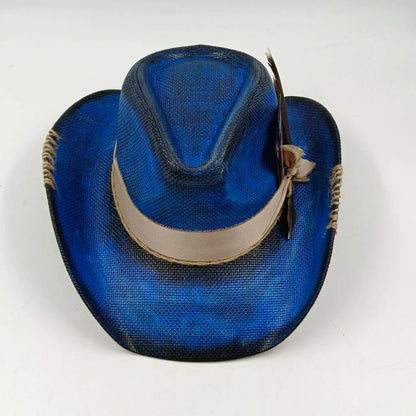 Cowboy hat summer straw hat unisex cowboy hat jazz cowboy straw hat wide brim hat spray paint custom hat party cowboy hat