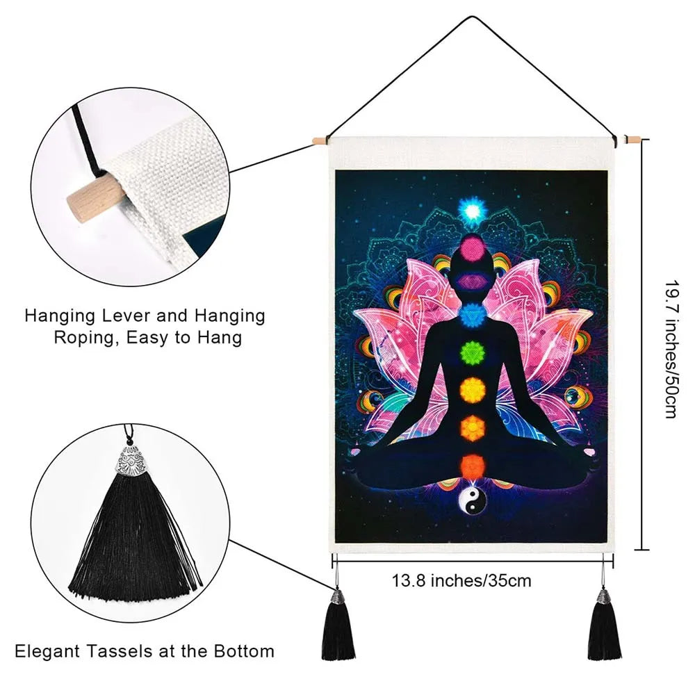 Seven Chakra Tapestry Yoga Meditation Wall Tapestry Boho Mandala Tapestry Hippie Wall Hanging for Home Decor 13.8 x 19.7 Inches