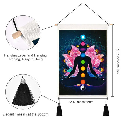 Seven Chakra Tapestry Yoga Meditation Wall Tapestry Boho Mandala Tapestry Hippie Wall Hanging for Home Decor 13.8 x 19.7 Inches