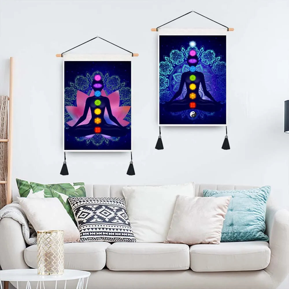 Seven Chakra Tapestry Yoga Meditation Wall Tapestry Boho Mandala Tapestry Hippie Wall Hanging for Home Decor 13.8 x 19.7 Inches