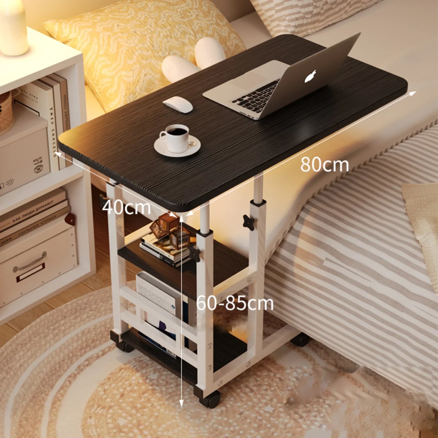 Table de chevet mobile à roulettes multifonctionnelle, Table élévatrice mobile pour chambre à coucher, maison, dortoir d'étudiants, Table d'appoint de bureau