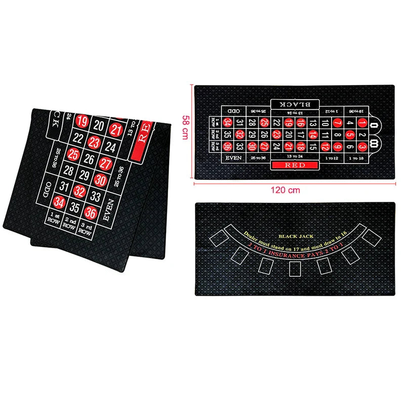 Roulette et Blackjack double face, table en feutre, disposition des virus et du gril, 120x58 cm