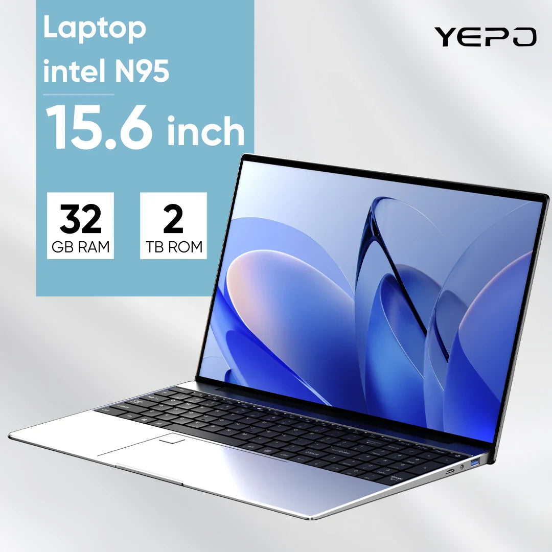 PC portable ultra fin 15,6" N95 32 Go RAM 2048 Go SSD Ordinateur portable Gamer Batterie 7500 mAh Ordinateur de bureau/d'étude Windows 11 Pro