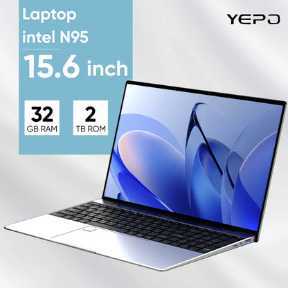 PC portable ultra fin 15,6" N95 32 Go RAM 2048 Go SSD Ordinateur portable Gamer Batterie 7500 mAh Ordinateur de bureau/d'étude Windows 11 Pro