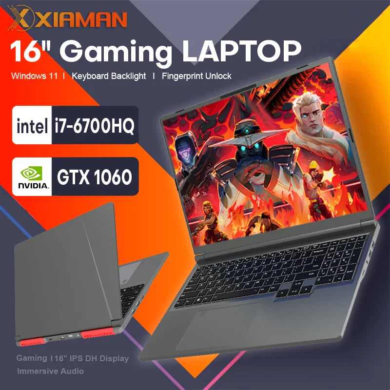 Ordinateur portable de jeu Xiaman 16" Intel Core i7-6700HQ GTX 1060 IPS 1920*1200 PC portable 16 Go DDR4 1 To SSD Windows 11