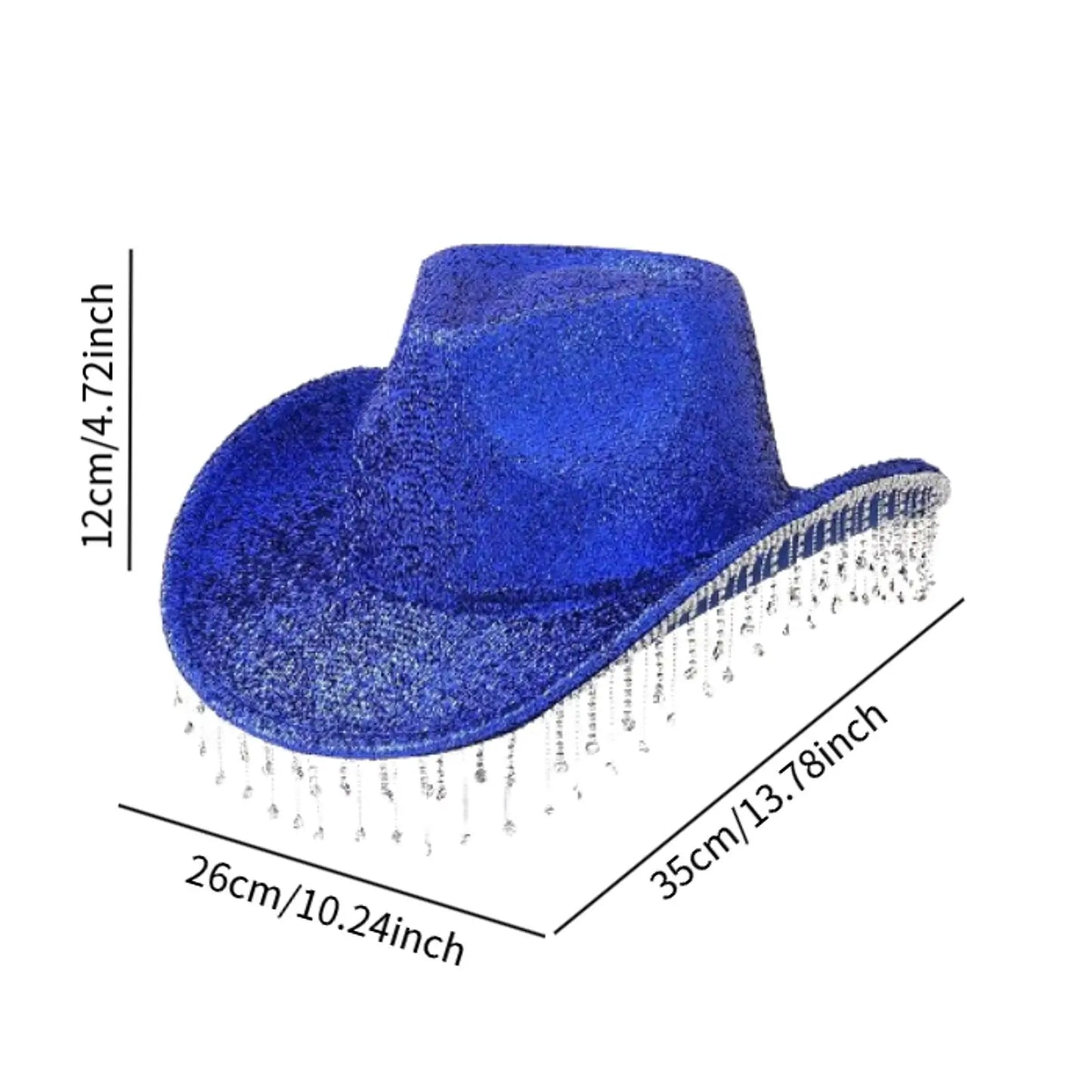 Chapeau de cowboy à large bord avec franges en strass pour femme, accessoire de fête, de cosplay, pour les fêtes, les spectacles en plein air