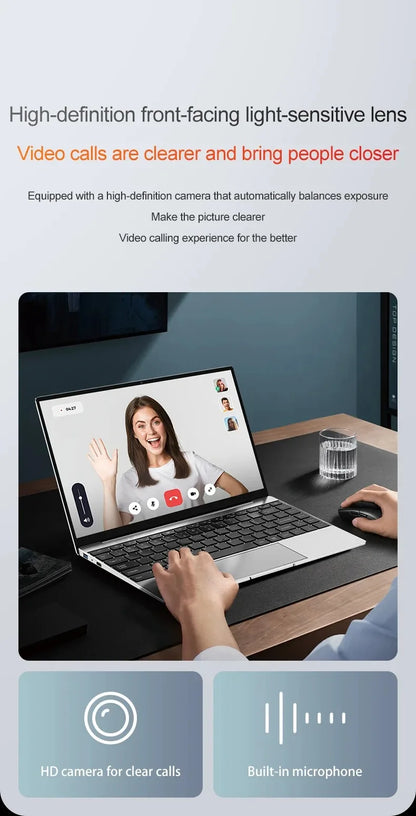 Ultra Slim Laptop 14.1" 16GB RAM 2TB SSD Intel N3700 Gaming PC 1920*1080 Display Office Study Computer PC Windows 11 Pro