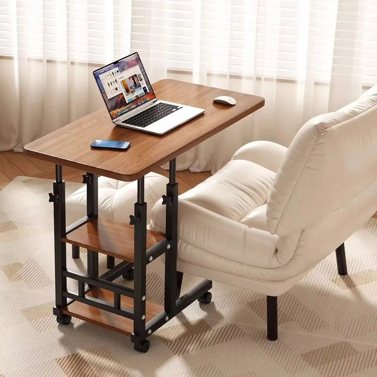 Table de chevet mobile à roulettes multifonctionnelle, Table élévatrice mobile pour chambre à coucher, maison, dortoir d'étudiants, Table d'appoint de bureau
