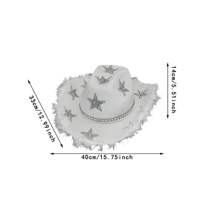Chapeau de cowboy à large bord avec franges en strass pour femme, accessoire de fête, de cosplay, pour les fêtes, les spectacles en plein air