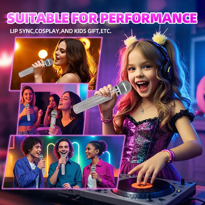 Fake Microphone Prop Sparkly Bling Rhinestones Plastic Play Microphone Pretend Glitter Bedazzled Mic for Cosplay Party Costume
