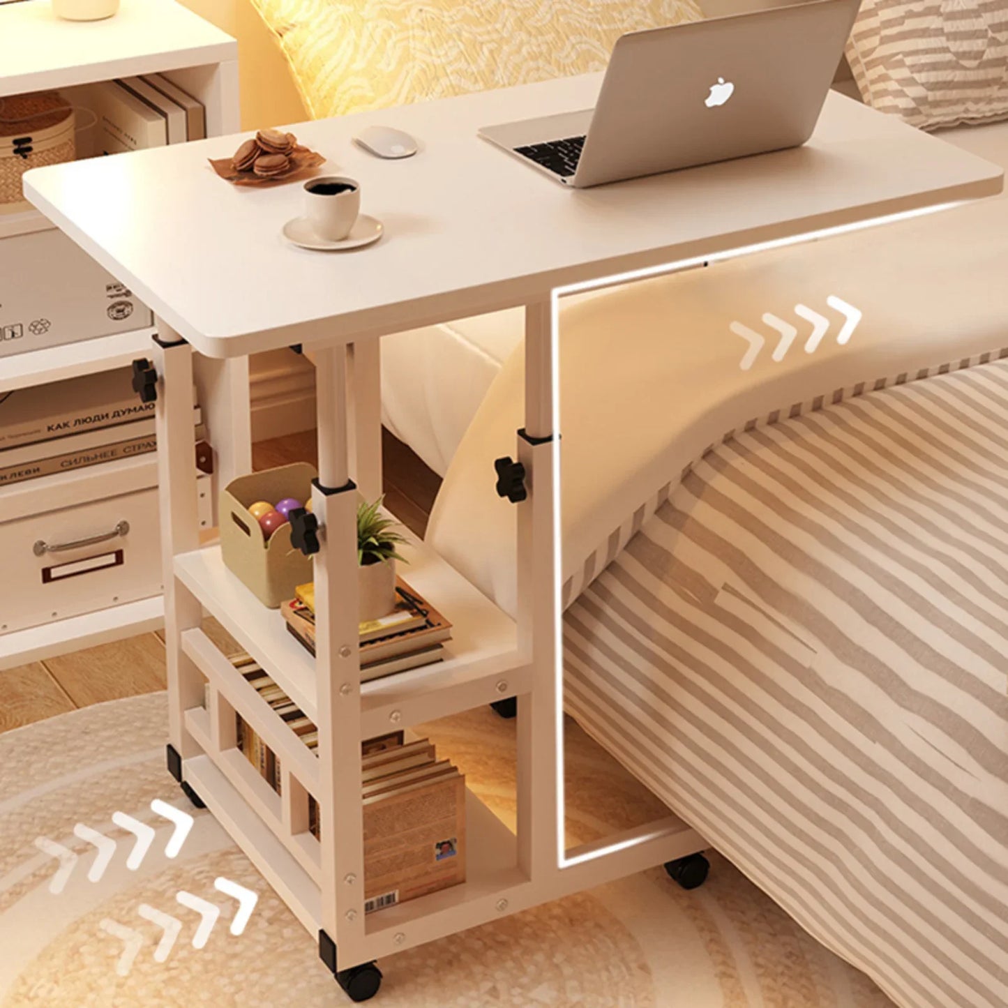 Table de chevet mobile à roulettes multifonctionnelle, Table élévatrice mobile pour chambre à coucher, maison, dortoir d'étudiants, Table d'appoint de bureau