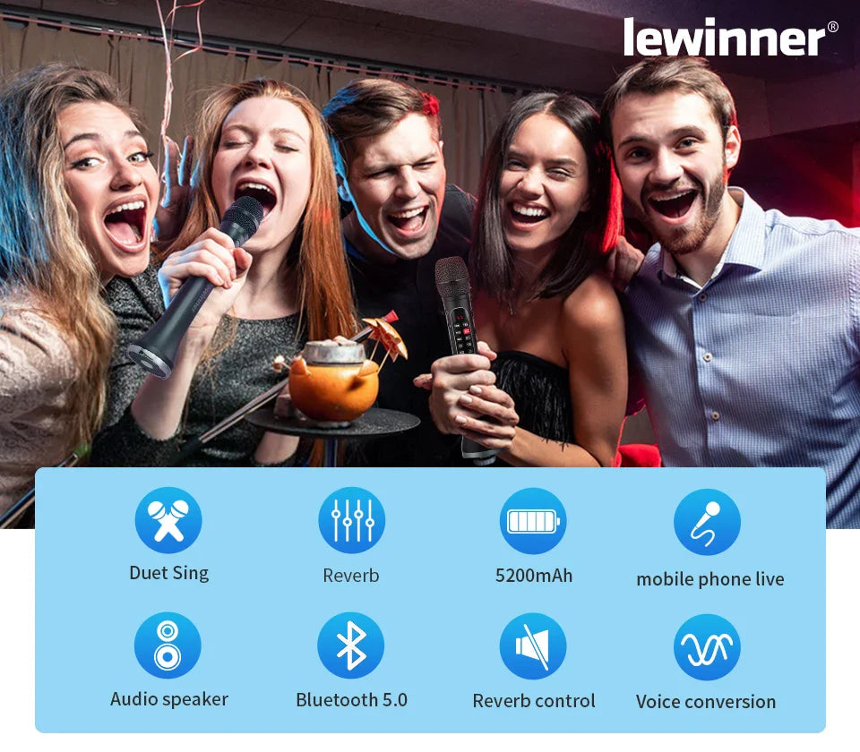 Lewinner L-1098 karaoke Microphone 30W Professional Wireless Bluetooth Mic Handheld Portable Speaker support mobile phone live