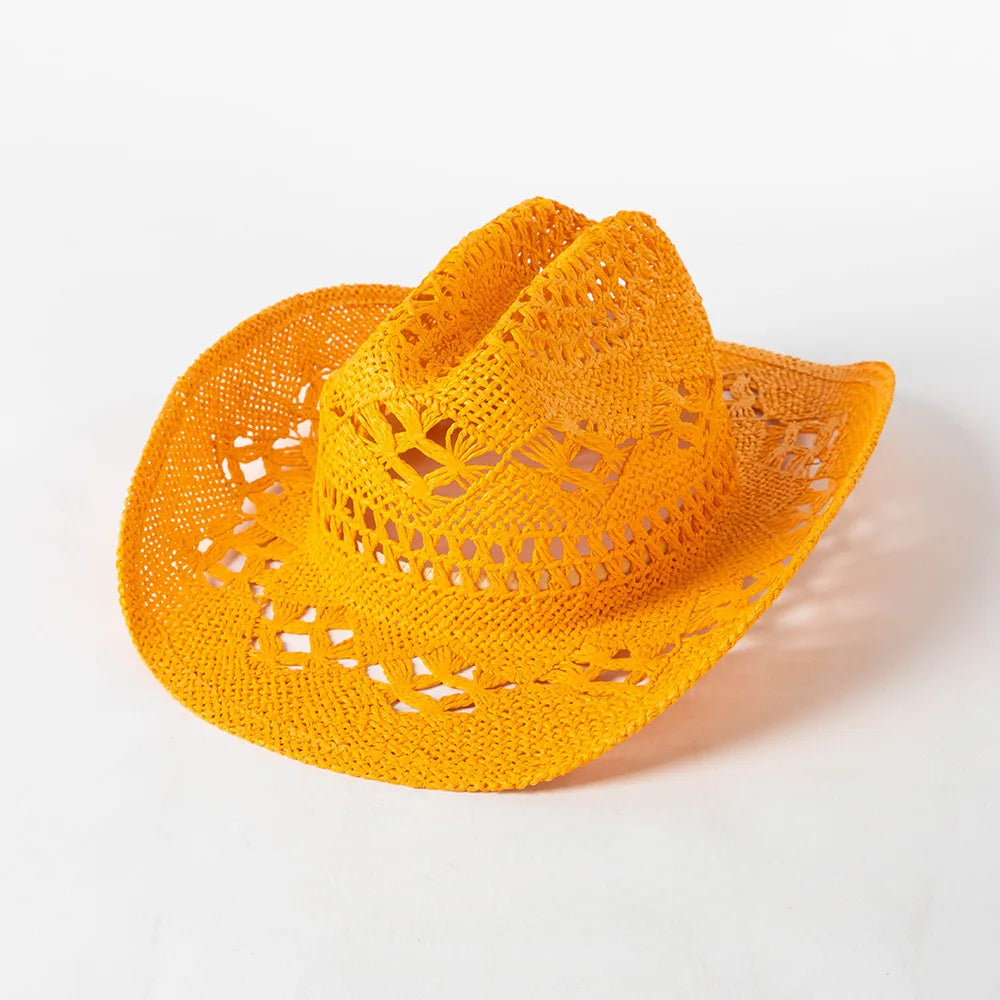 Cowboy hat summer straw hat unisex cowboy hat jazz cowboy straw hat wide brim hat spray paint custom hat party cowboy hat