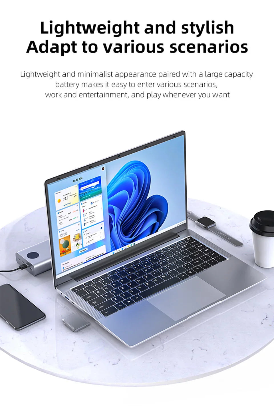 Erilles Laptop Computer Windows 11 Pro Intel Atom A3950 2025 Notebook PC 12GB RAM 512GB 1TB 2TB SSD 1080P Office Study Computer