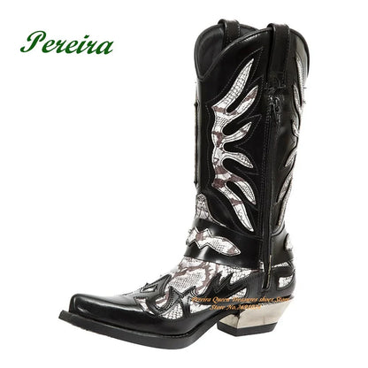 Fire-like Gladiator Men Boots Round Toe Knee High Boots Chelsea Boots Patchwork Slip On 2023 New Casual Shoes Leather Party