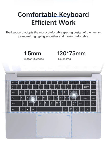 Ultra Slim Windows 11 Laptop Computer 14.1" 12GB RAM 512GB 1TB SSD Intel N4000 Notebook Gamer 1920*1080 Office Study Computer PC