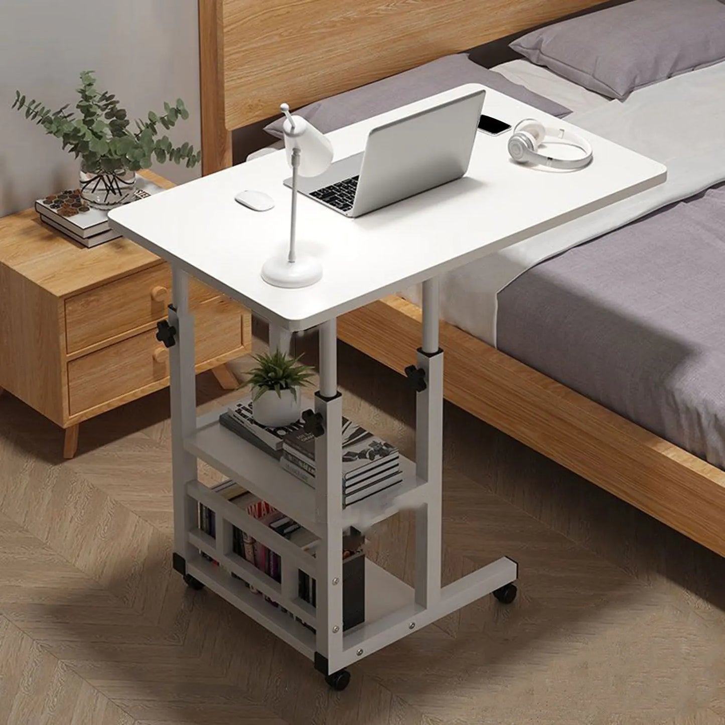 Table de chevet mobile à roulettes multifonctionnelle, Table élévatrice mobile pour chambre à coucher, maison, dortoir d'étudiants, Table d'appoint de bureau