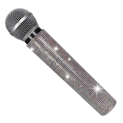 Fake Microphone Prop Sparkly Bling Rhinestones Plastic Play Microphone Pretend Glitter Bedazzled Mic for Cosplay Party Costume
