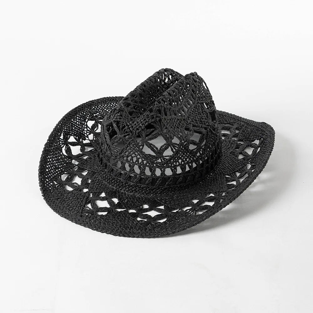 Cowboy hat summer straw hat unisex cowboy hat jazz cowboy straw hat wide brim hat spray paint custom hat party cowboy hat