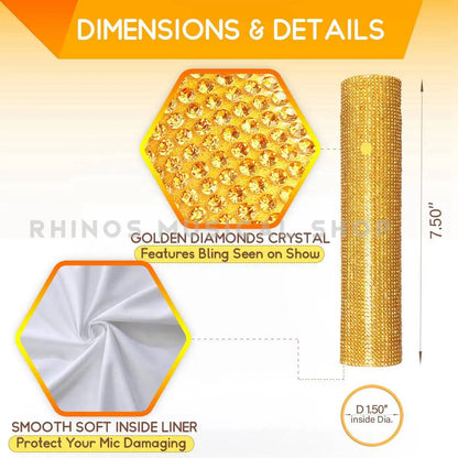Housse de microphone en strass scintillants, manchon décoratif pour micro sans fil, doré, argent, rouge, pour discothèque, scène, fête, émission de télévision