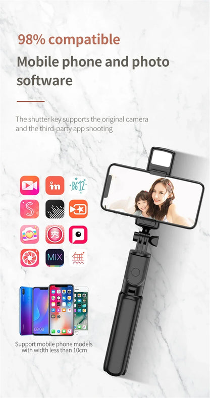 Anneau lumineux LED sans fil pour selfie, support de téléphone, trépied, lumière de remplissage, lampe à intensité variable, photographie, vidéo, trépied, streaming