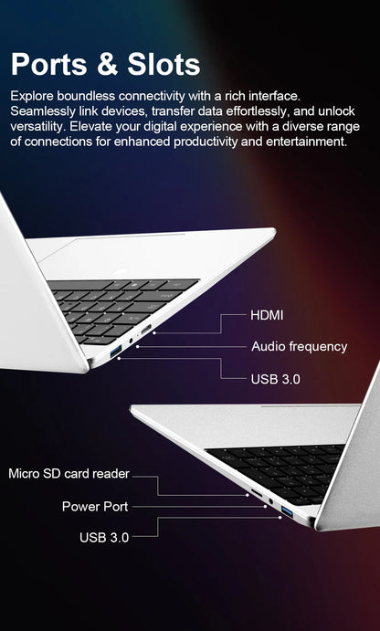 15.6" HD Windows 11 Pro IPS Laptop Computer Intel Celeron N4000 Notebook PC Fingerprint Unlock 16GB DDR4 1TB SSD Gaming Laptop