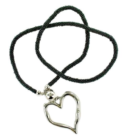 Beaded Rope Necklace with Open Heart