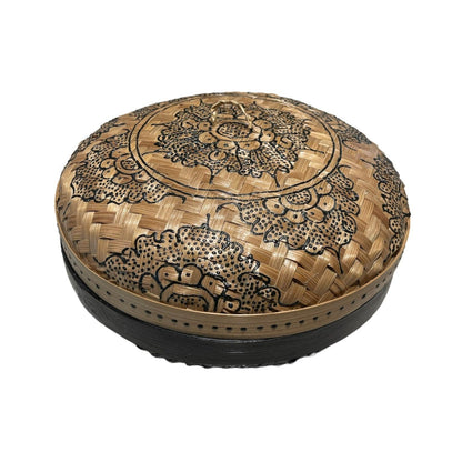 Black Round Henna Rattan Box