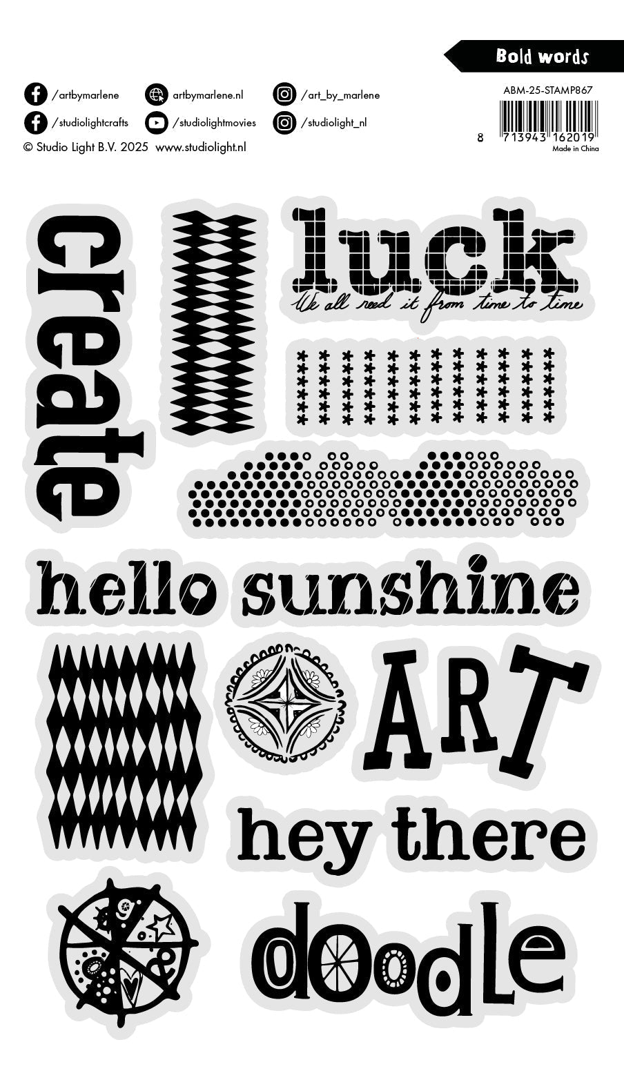 ABM Clear Stamp Bold Words Art By Marlene 12 Pieces