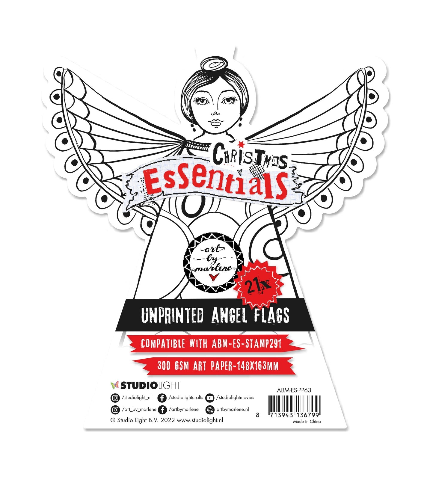 Bloc de papier ABM non imprimé Drapeaux d'ange Papier d'art 300 g/m² Essentiels de Noël 148x163x8mm 21 feuilles n°63