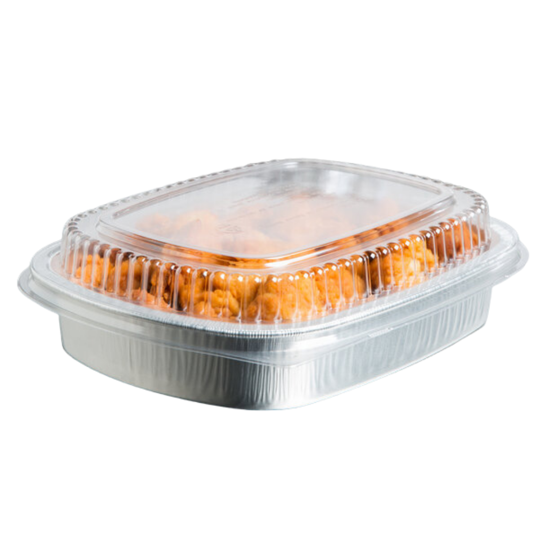 22 oz Rectangular Silver Foil Container with Clear Lid