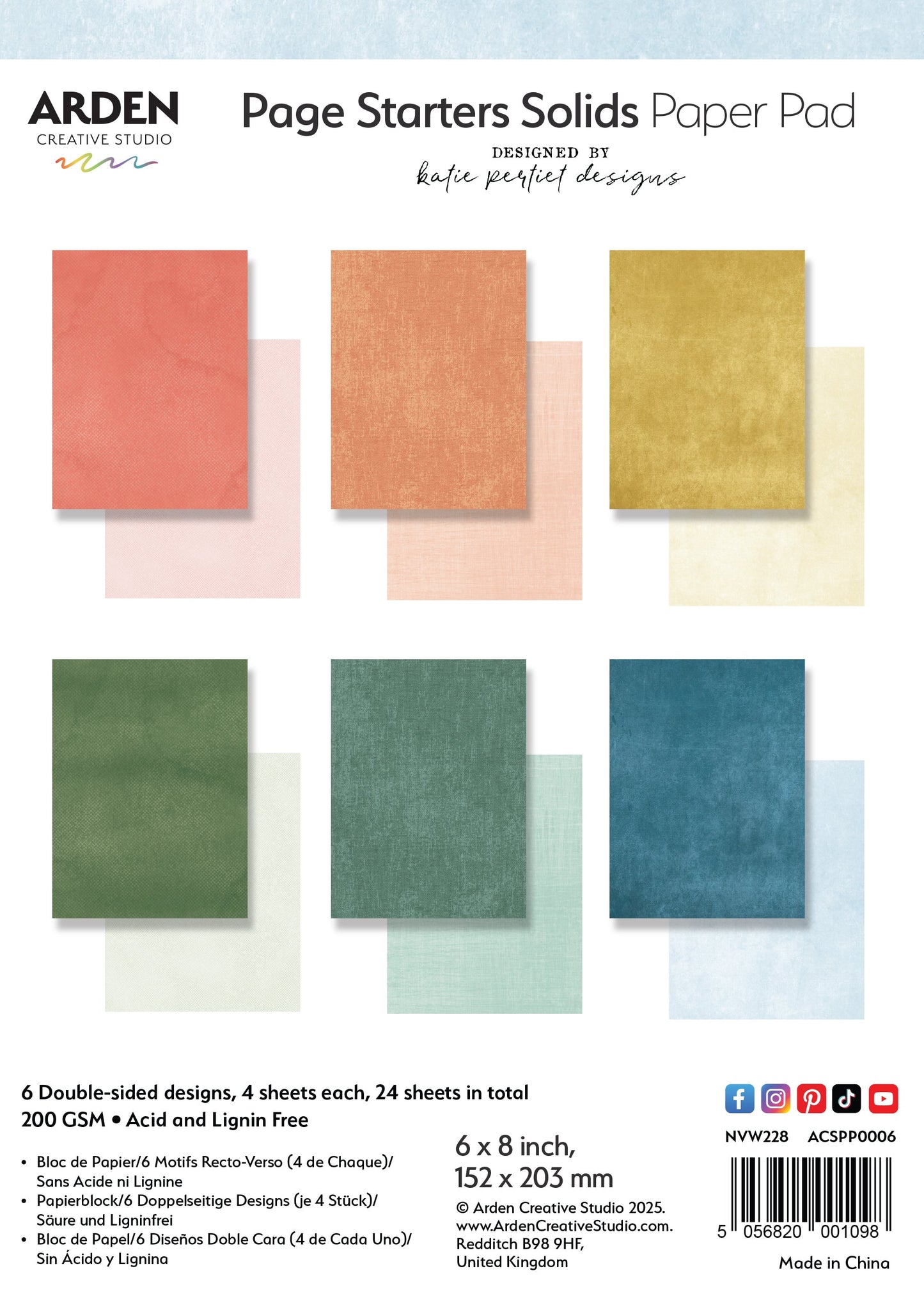 Arden Creative Studio Page Starters Solids 6in x 8in Paper Pad