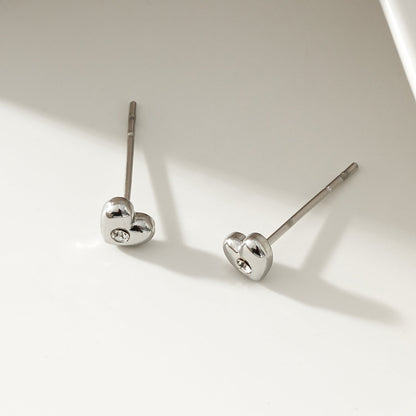 ADORE: Puffy Silver Heart Shaped Solitaire Zirconia (CZ) Stud Earrings