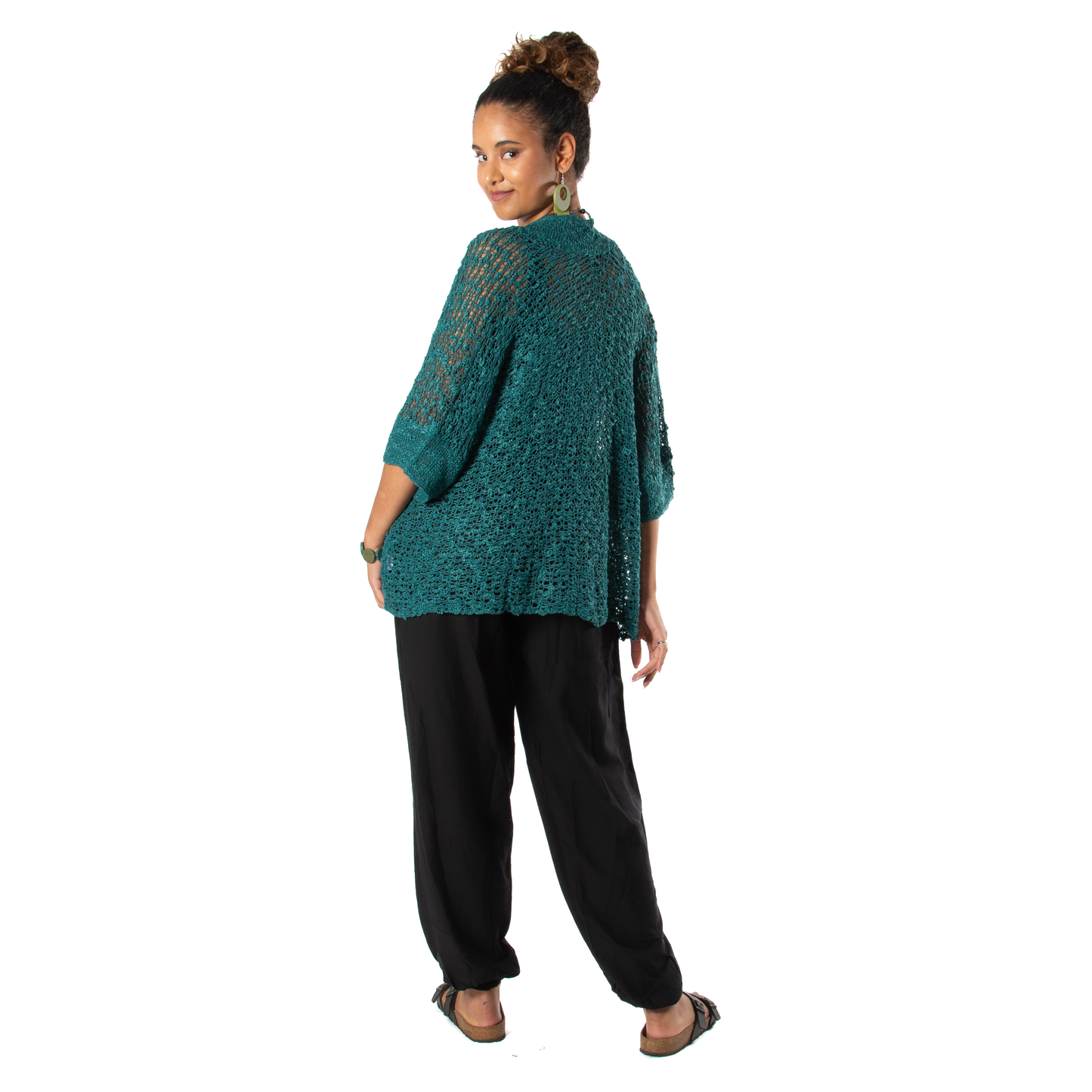 Popcorn Knit Short Sleeve Cardigan -  Jade Green