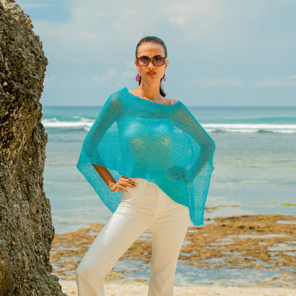 Sheer Mesh Poncho - Teal