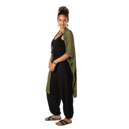 Mid Length Popcorn Knit Kimono - Sage Green