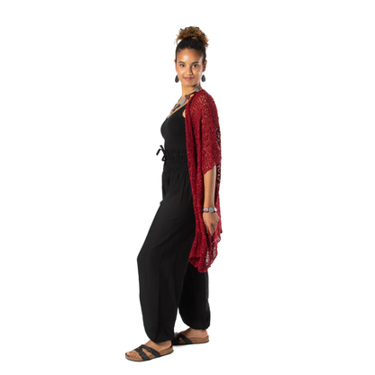 Mid Length Popcorn Knit Kimono - Claret Red