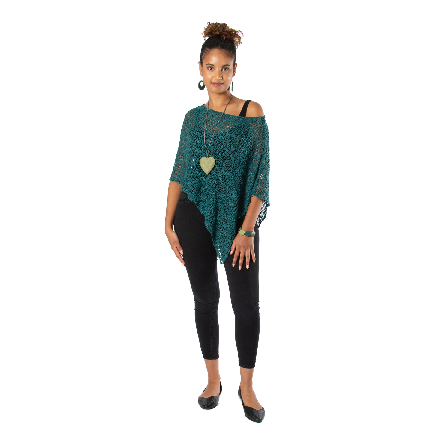 Short Popcorn Knit Poncho - Jade