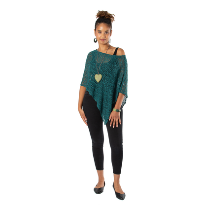 Short Popcorn Knit Poncho - Jade