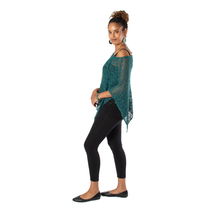 Short Popcorn Knit Poncho - Jade
