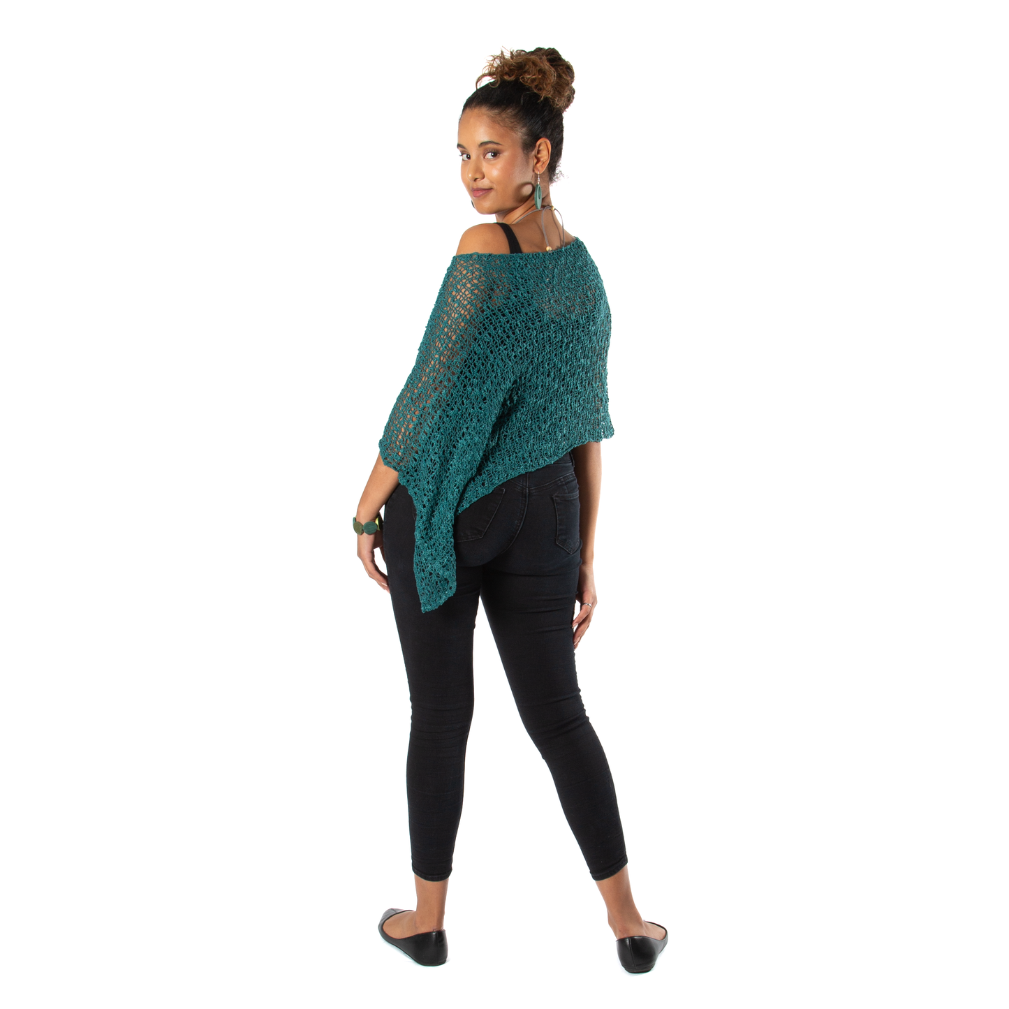 Short Popcorn Knit Poncho - Jade