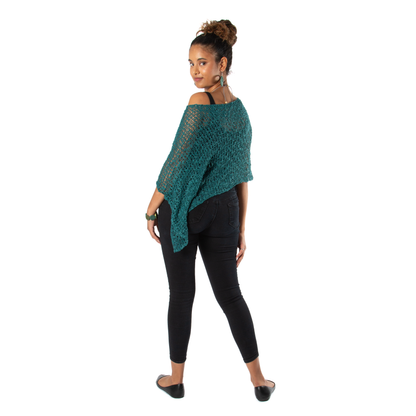 Short Popcorn Knit Poncho - Jade