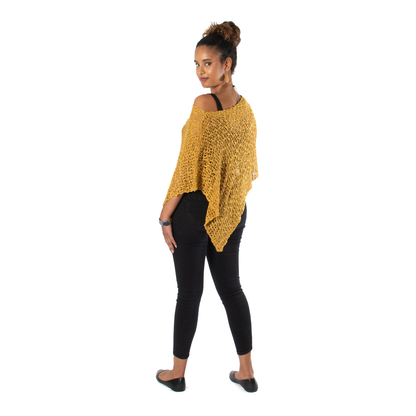 Short Popcorn Knit Poncho - Saffron