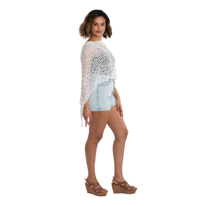 Short Popcorn Knit Poncho - White