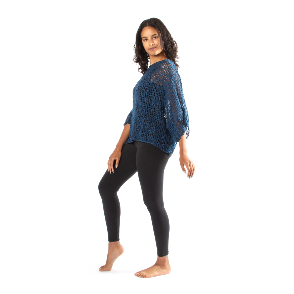 Navy Blue Popcorn Knit Top