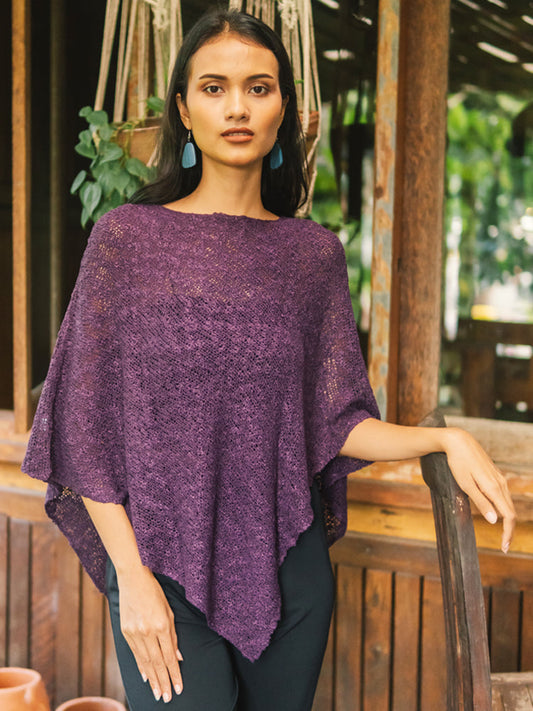 Poncho en maille double point de riz - Violet